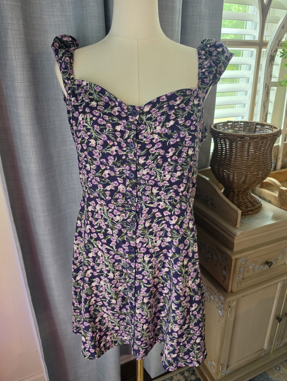 Forever 21 Purple Floral Button-Front Sundress